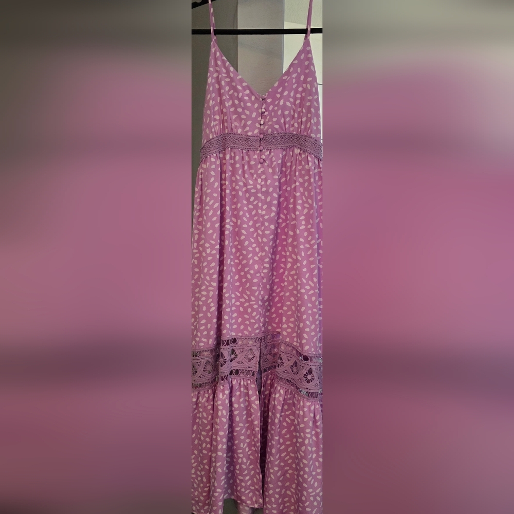 Lavender Polka Dot And Lace Women's White Birch Dress Size 1X